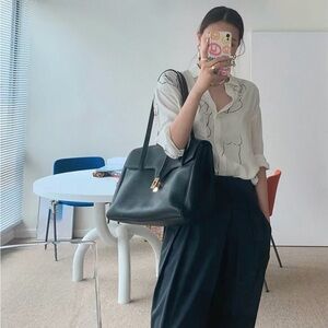 Black Structured Leather Tote Bag